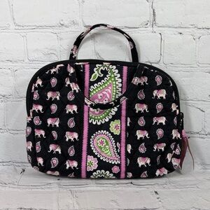 Vera Bradley Lined Make-up Cosmetic Bag With Handles Pink Elephant Print